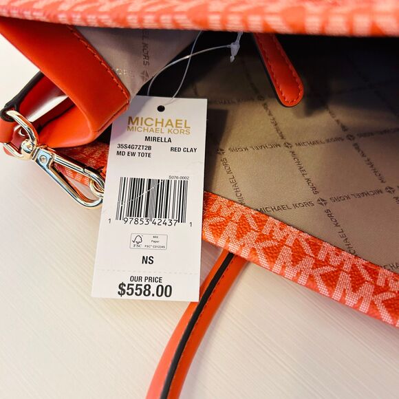 Michael Kors Purse Mirella Medium Ombré Logo Tote Bag Red Clay - Picture 7 of 8